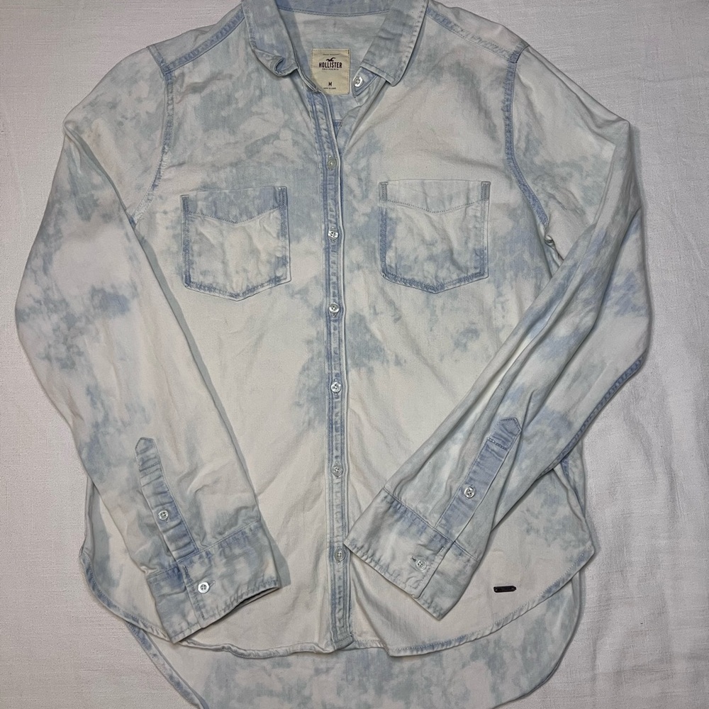 Hollister Womens Bleached Acid Wash Denim Button Up Coastal Cowgirl Y2K Retro M